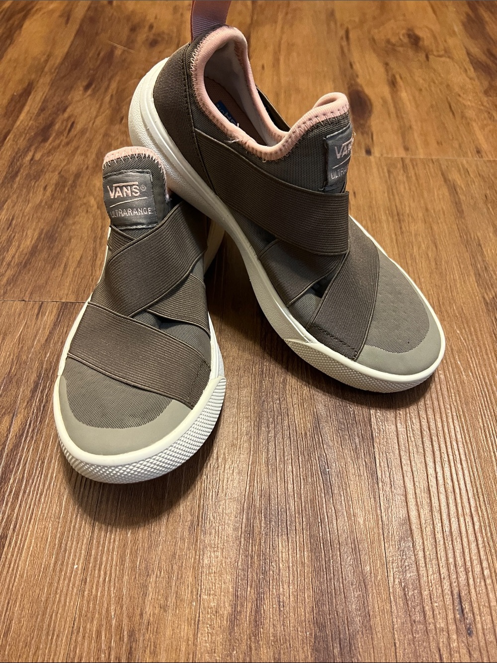 Vans Taupe and Pink Ultrarange Slip-On Loafers